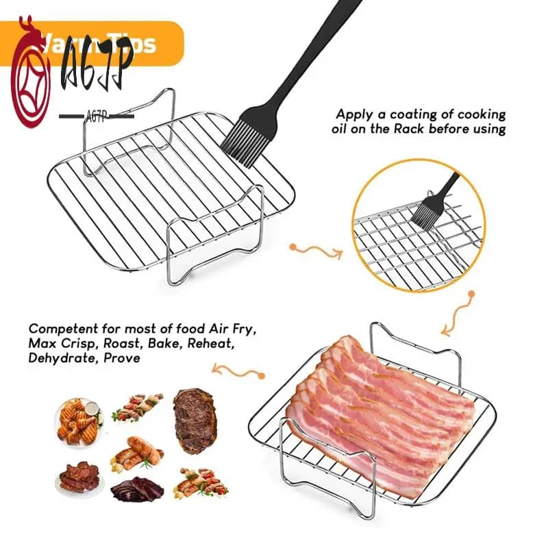 A67P-2PCS Air Frying Grill, Double Layer Grill for Air Frying Machine, Multipurpose Air Frying Accessories, Grill for Grill with 5 Spies
