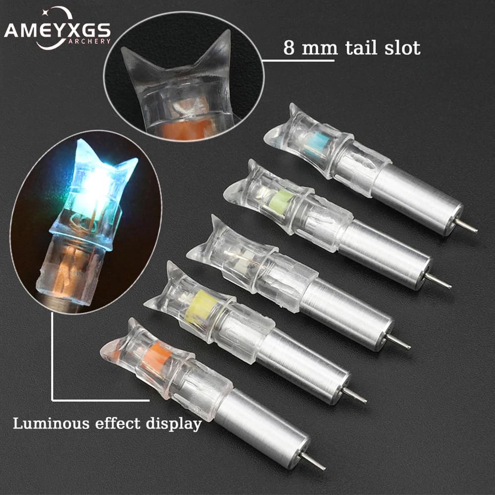 5/6 pz tiro con l'arco LED cocche illuminate misura 7.6mm albero freccia universale coda incandescente bulloni balestra in carbonio caccia accessori per tiro
