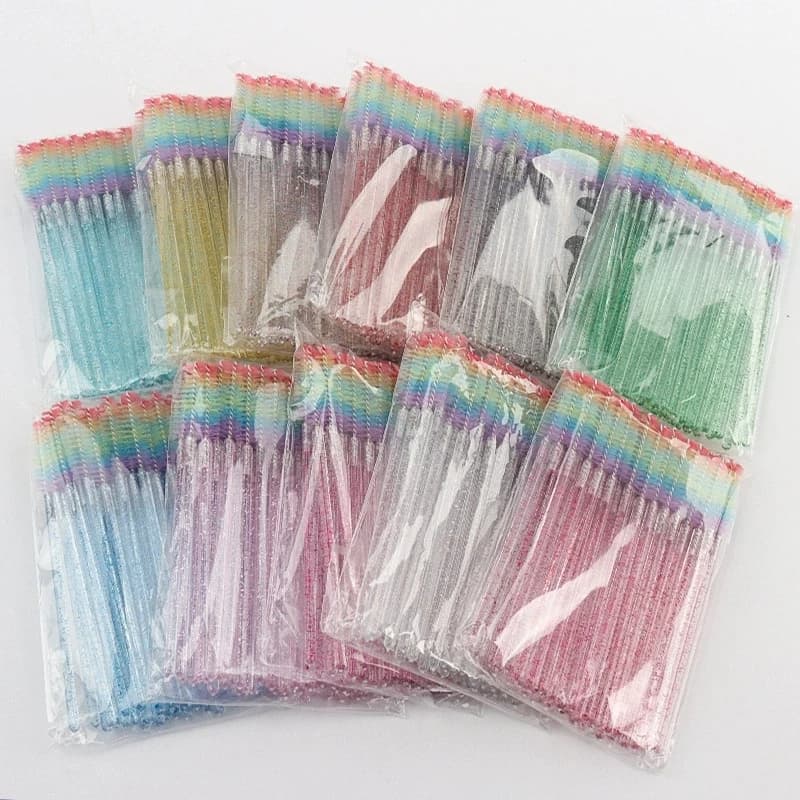 50Pcs Extension Spoolie Crystal Eyelash Brush Eyelashes Cosmetics Tool Lash Makeup Brushes Rainbow Color Microbrush