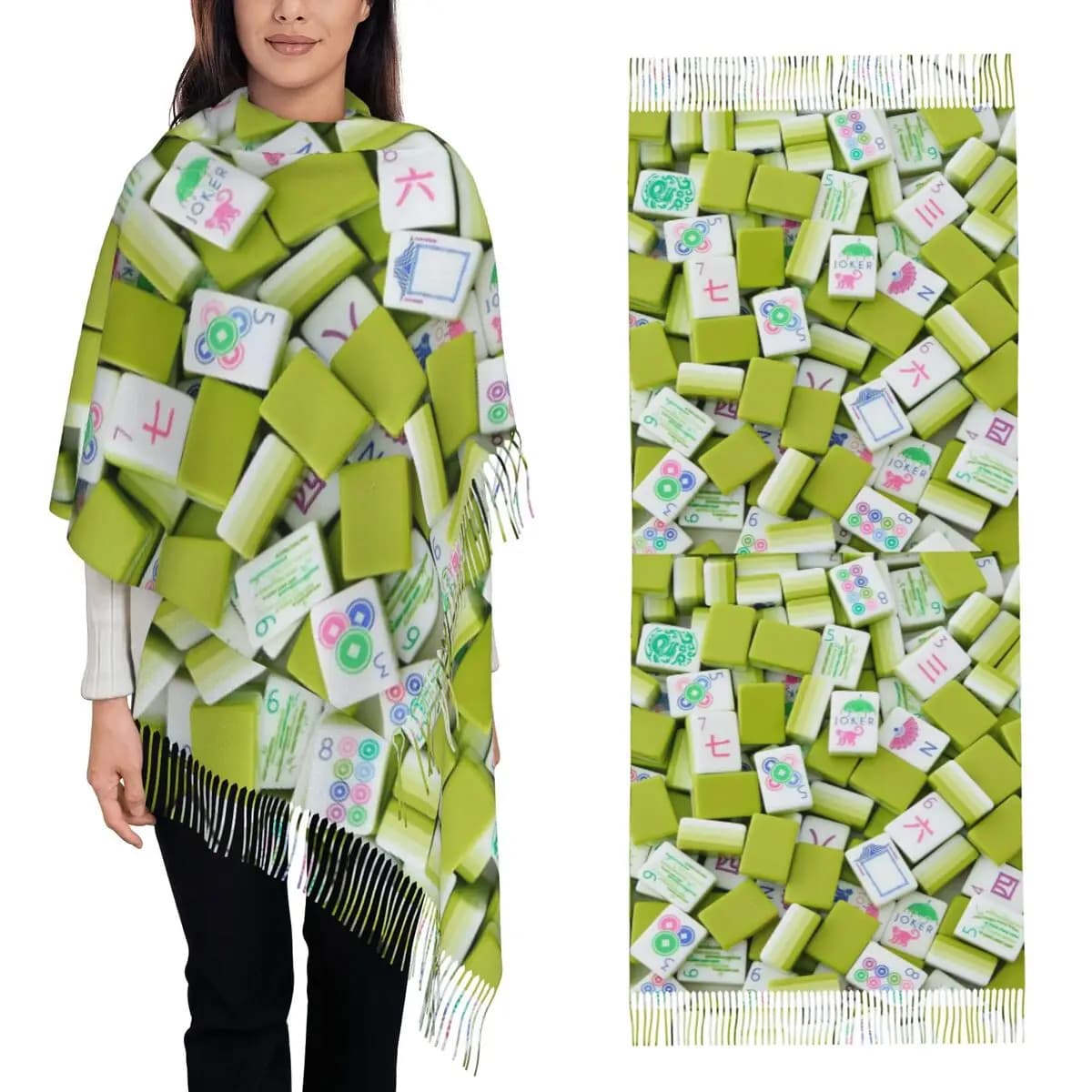 Sciarpa con motivo piastrella Mahjong Sciarpe con nappe Scialli e scialli morbidi e caldi da donna Grande scialle autunno inverno