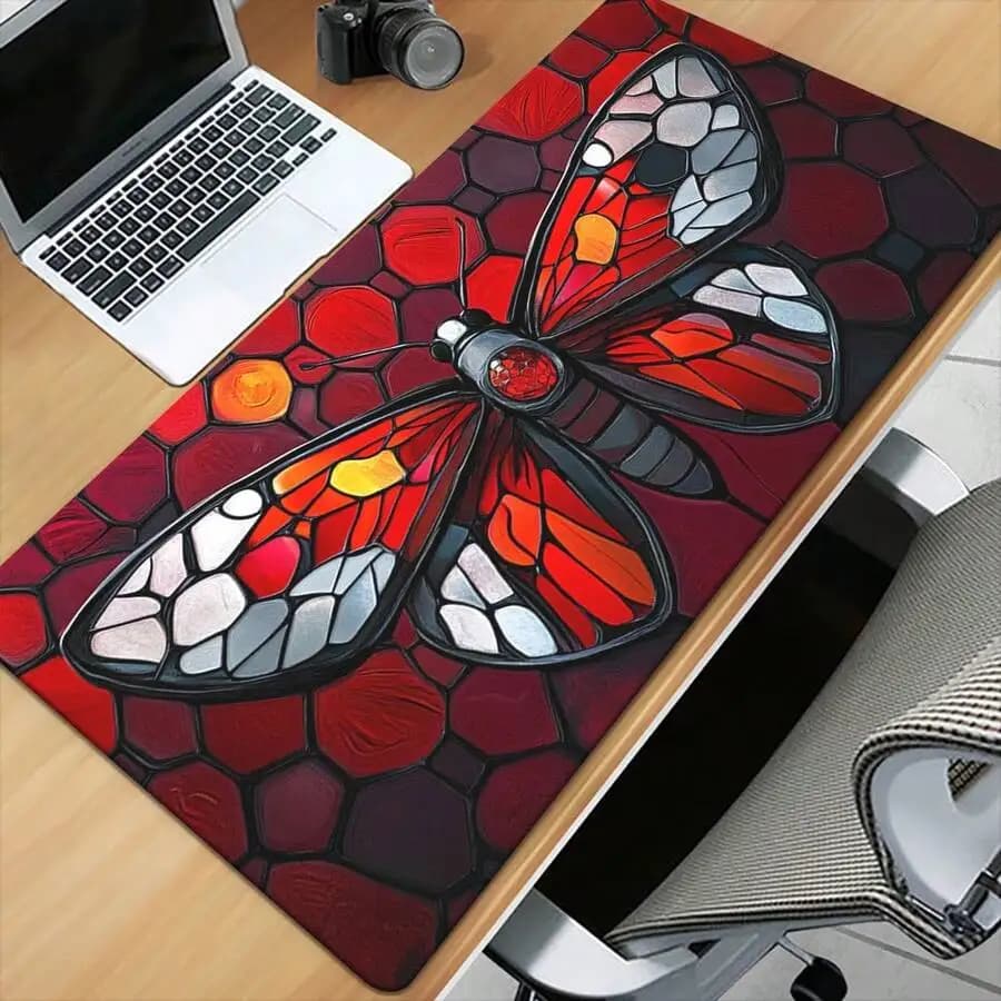 Stained Glass Butterfly Mouse Pad Non-Slip Rubber Base Waterproof Desk Mat For Gaming Office Laptop