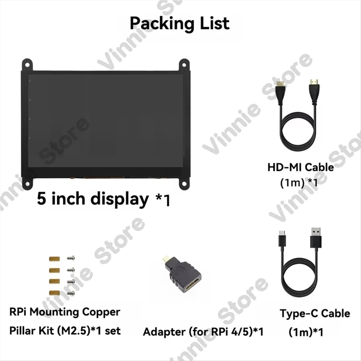 Monitor LCD Touch Screen IPS da 5 Pollici 1024x600 OSD Compatibile HDMI per Mini PC Raspberry Pi 5 3B+ 4B PS4