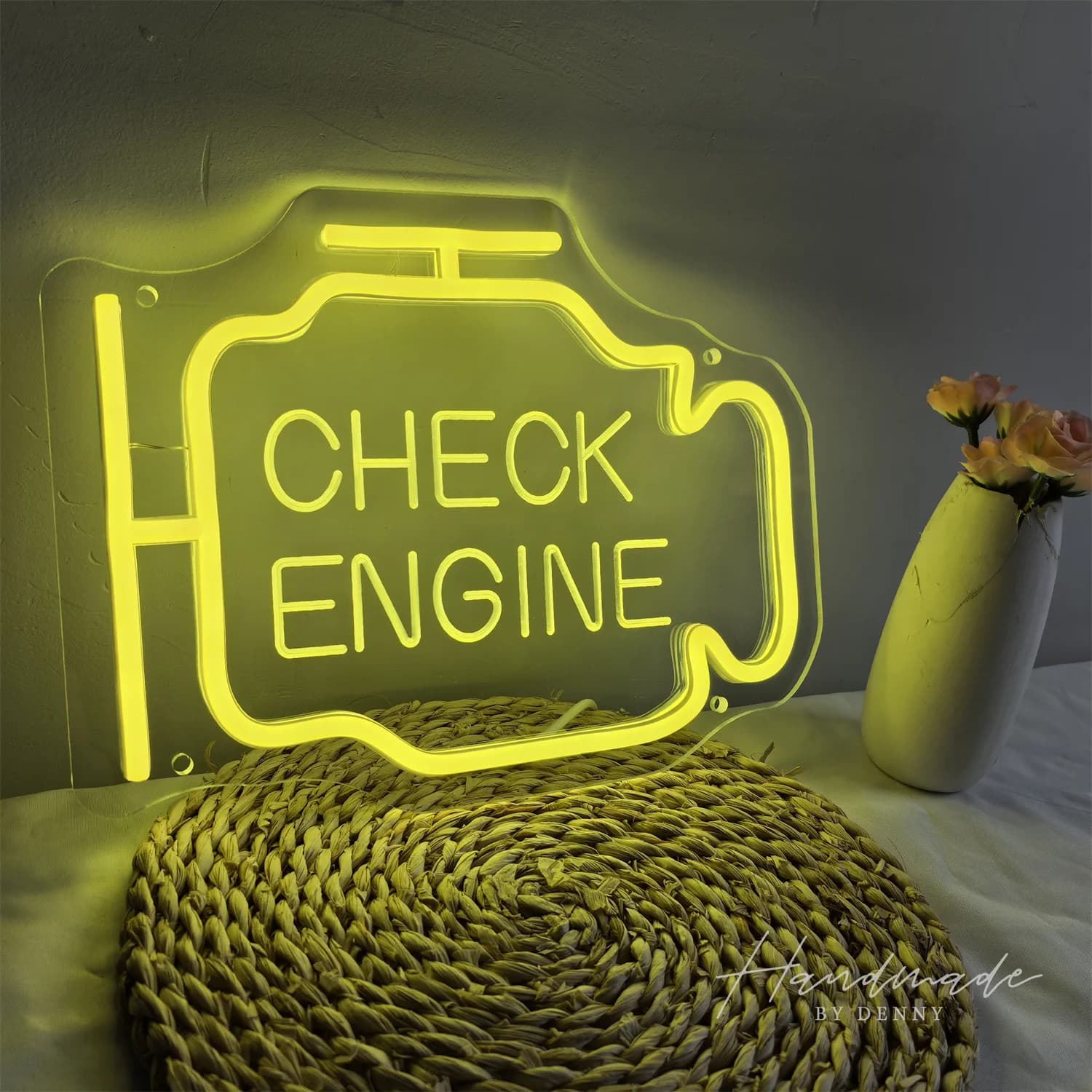 Insegna al Neon 'Check Engine', Decorazione LED per Garage, Regalo per Papà, Man Cave, Officina Auto, Camera da Letto, Laboratorio, Festa, Arredo Bar