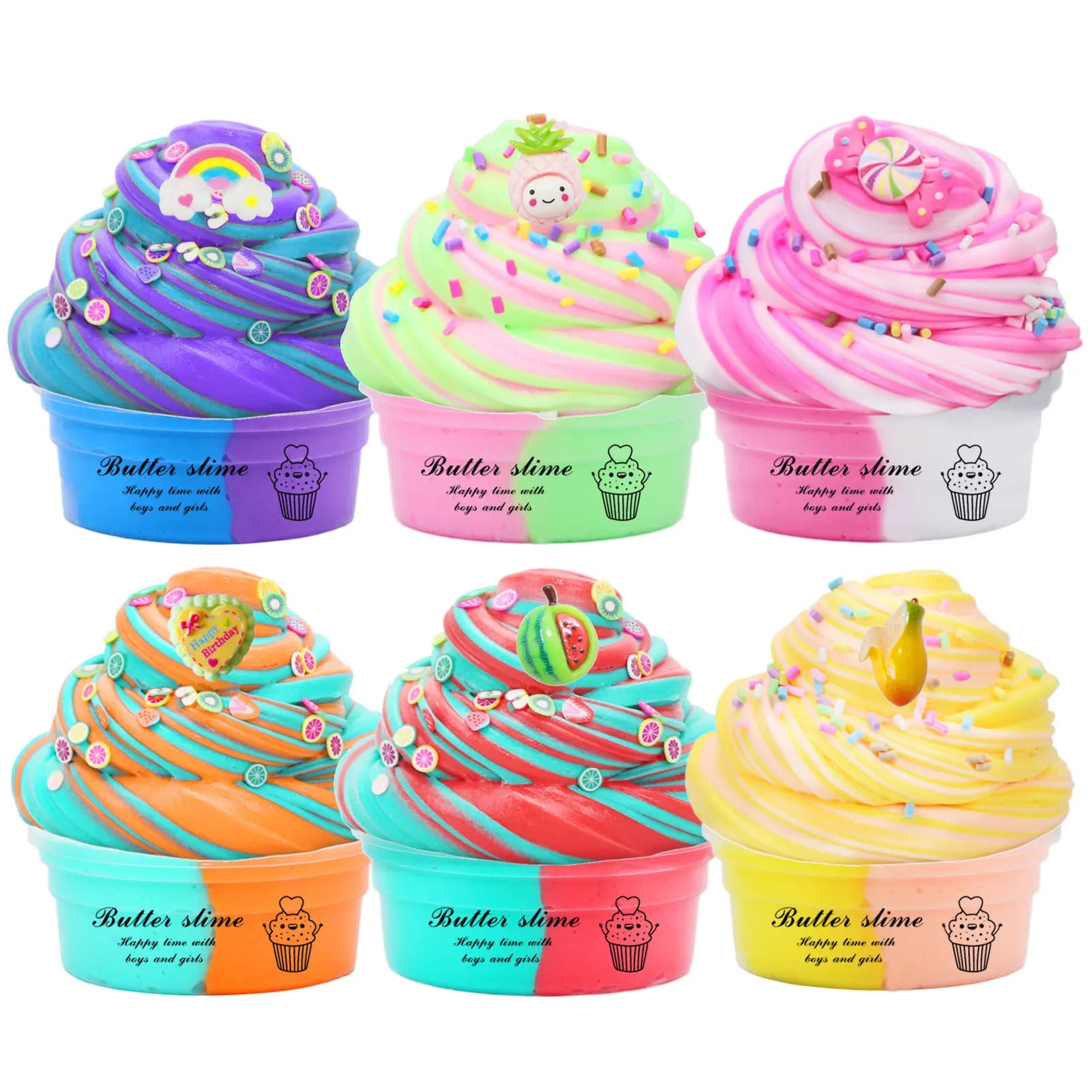 6 pz Nuvola Slimes Kit Per Le Ragazze Fluffy Burro Slimes Bomboniere Elastico Non Appiccicoso Arcobaleno Soffici Burro Slimes Alleviare Lo Stress