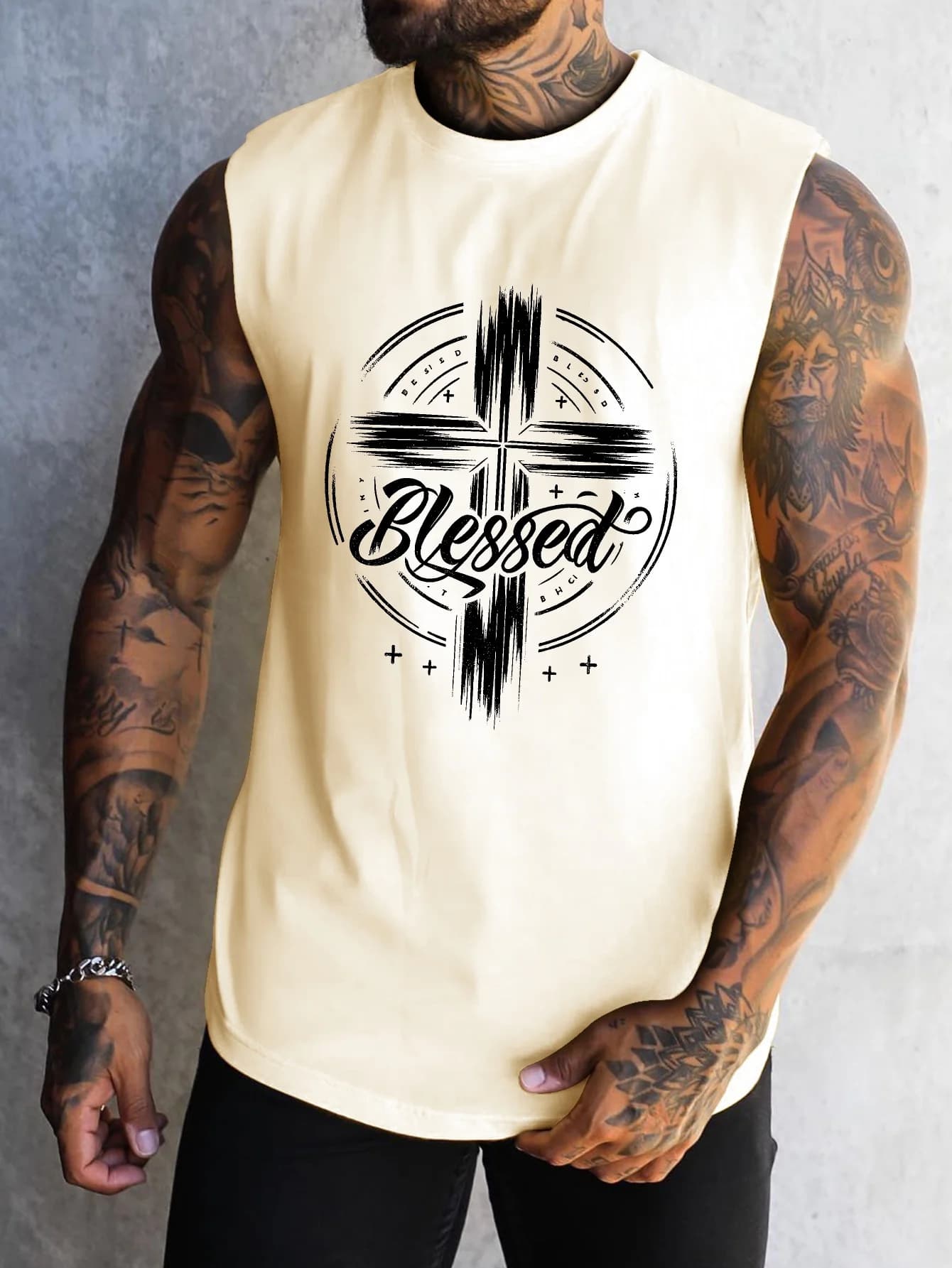 Men's Cross Patterned Vest, T-Shirt Sleeveless for Fitness and Sports