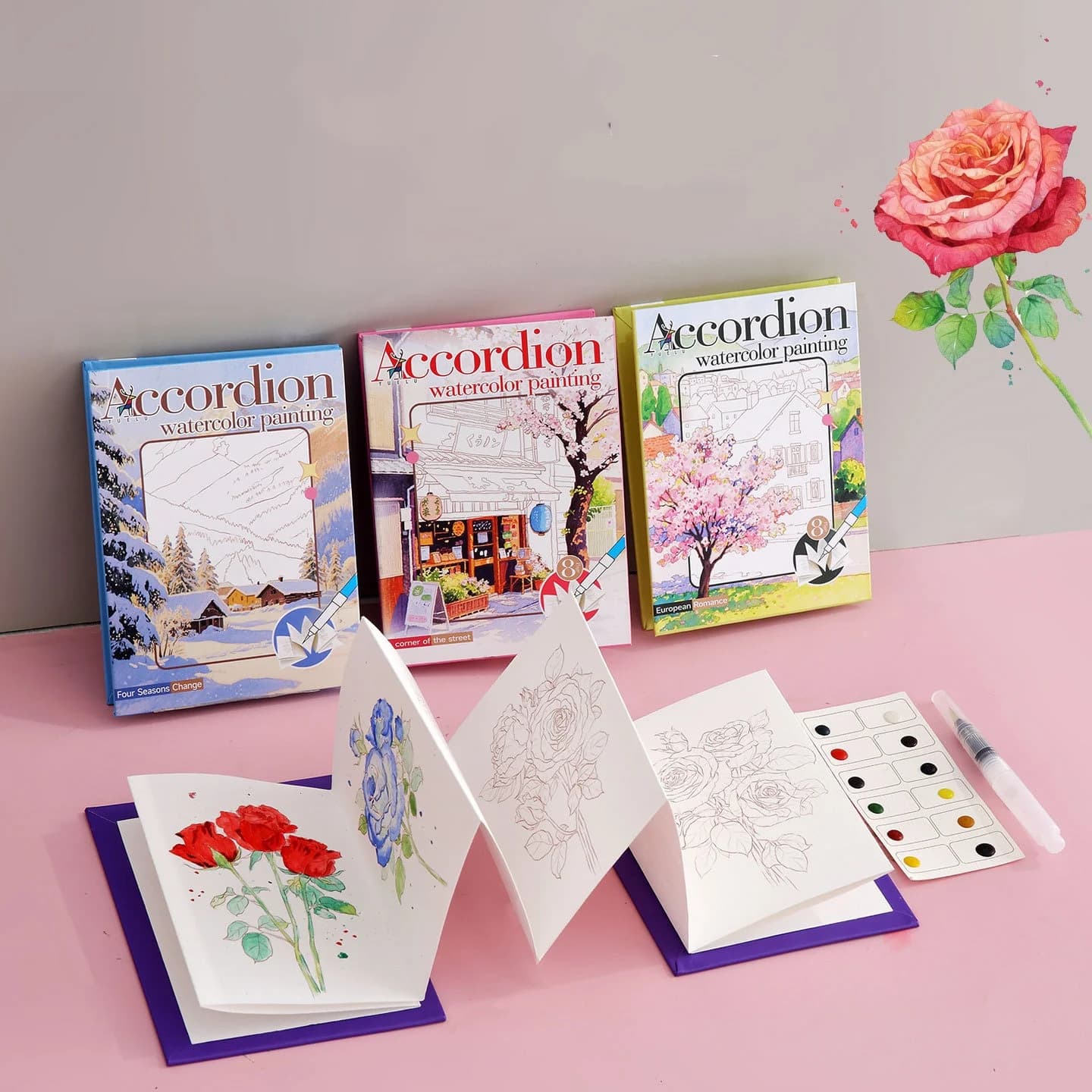 Libro da colorare per acquerello con tavolozza in movimento Carta pop-up e colori incorporati Regalo per gli appassionati di scarabocchi di giovani artisti