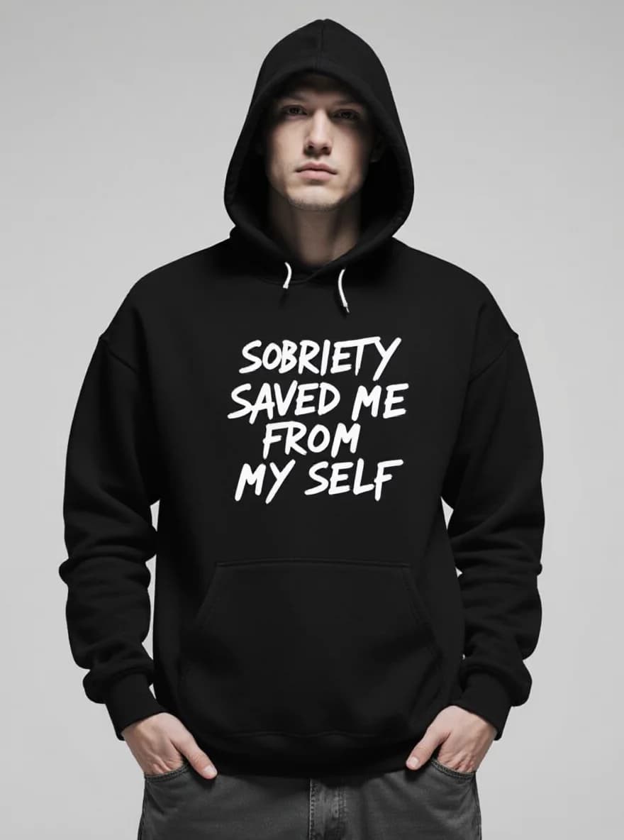 Felpa con cappuccio da uomo "Sobriety Saved Me", peluche, primavera autunno inverno, taglie forti