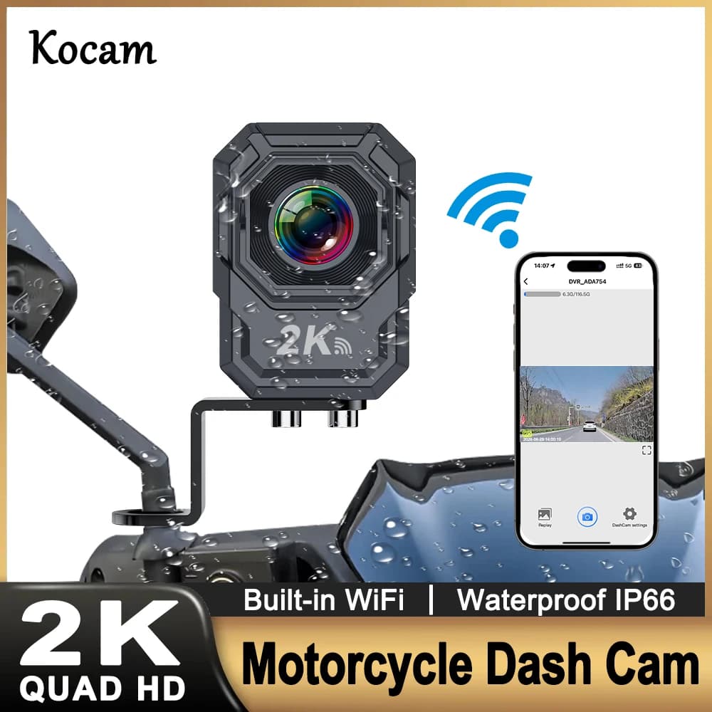 Dash Cam per Moto 2K QHD con WiFi Integrato 150° ° Registratore di sicurezza professionale per la guida, grandangolare, impermeabile IP66, antiurto