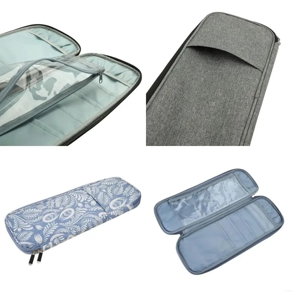 L43A Knitting Needle Case Crochet Hooks Case with Clear Accessories Pocket