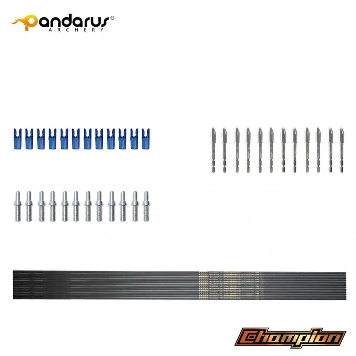 Pandarus Champion Frecce in carbonio puro ID4.2mm Spine400 500 600 700 800 900 1000 1100 1200 1300 1400 1500 per tiro con l'arco bersaglio