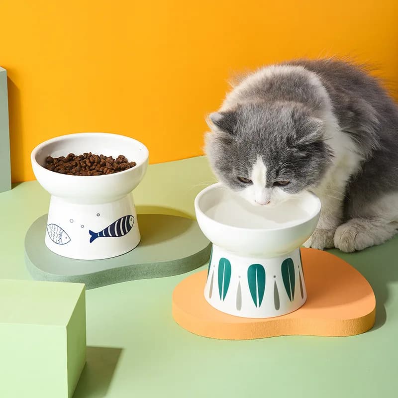 Japanese Style Elevated Pet Ceramic Bowl Anti cervical Spine Disease Slanted Cat Food Bowl Anti slip Water Bowl for Dogs Cats