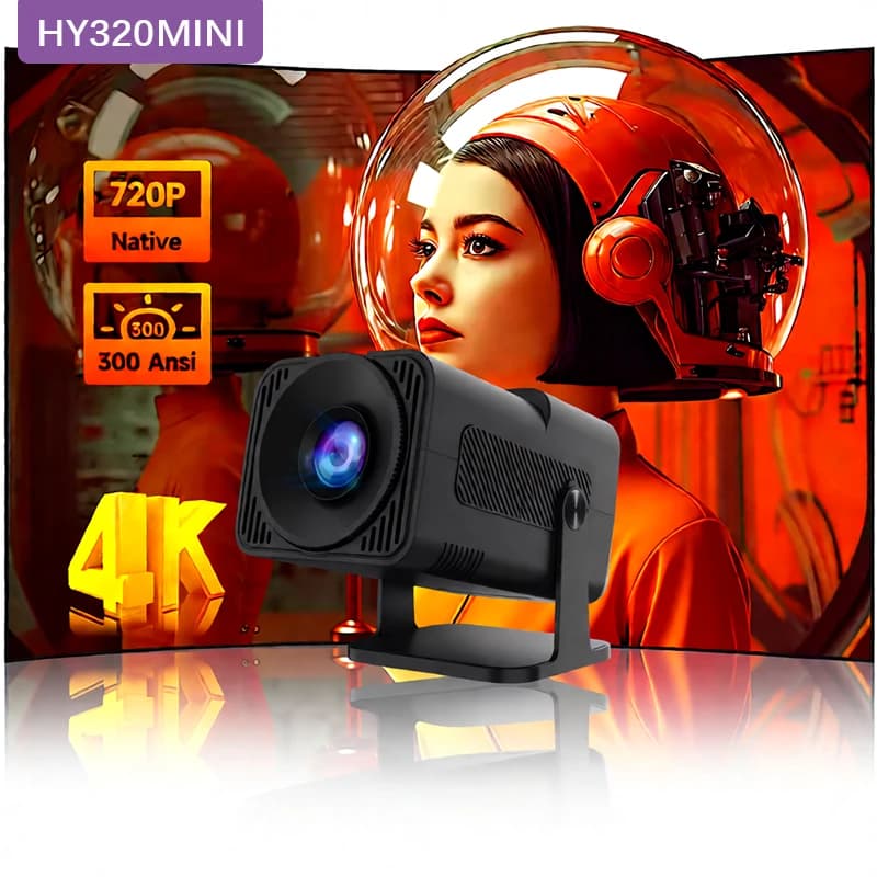Mini proiettore HY320 nativo 720P Android 11, supporto 4K proiettore video intelligente, WiFi 6 BT5.2, home theater portatile all'aperto