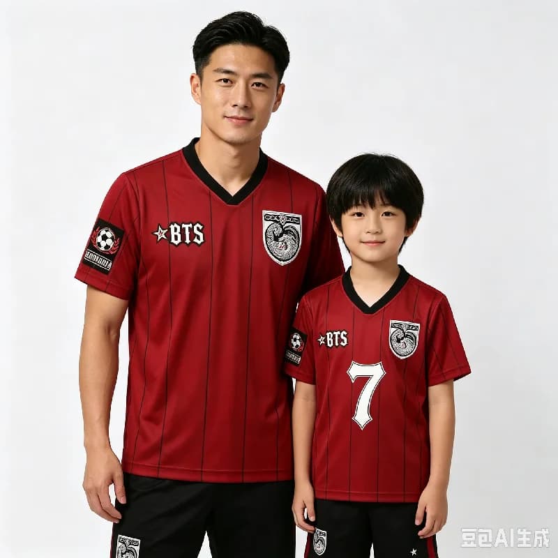Parent-Child Soccer T-Shirt Red Striped No.7 BTS Pattern Breathable Polyester Short Sleeve Casual Sports Jersey for Daily Wear
