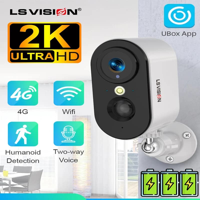 LS VISION 2K 5MP 4G SIM Card Camera Rilevazione umana Telecamera WiFi Batteria incorporata 5200mAh Sorveglianza di sicurezza Videocamera Video
