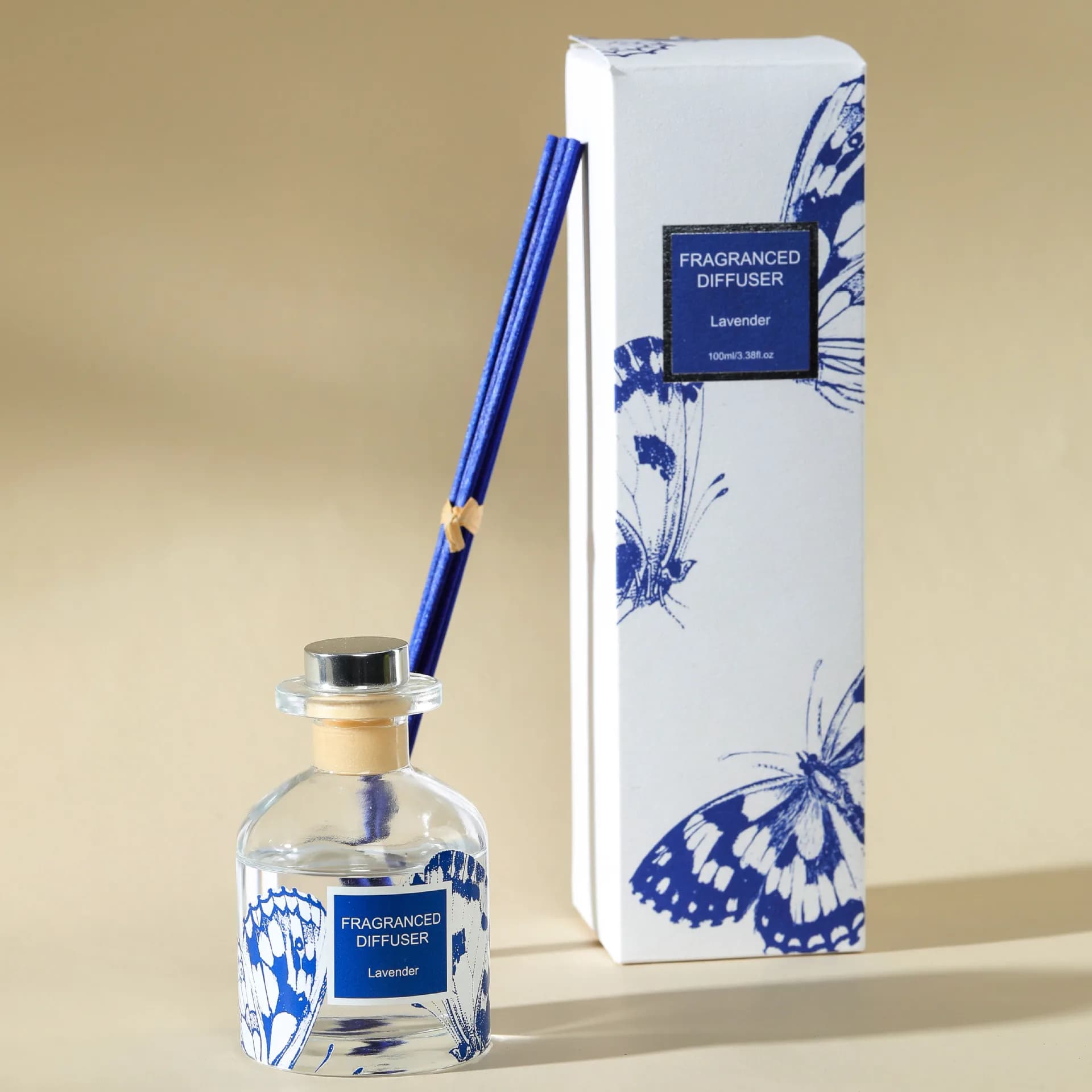 Squisito diffusore a bastoncini in porcellana blu e bianca per la decorazione domestica, Aroma in legno, olio profumato