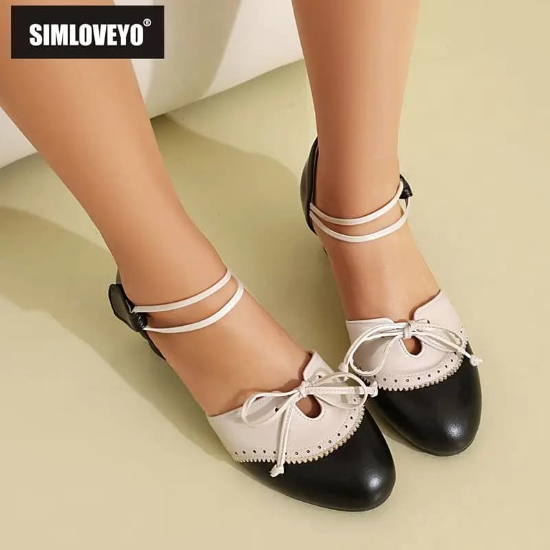 SIMLOVEYO Brand Women Sandals Round Toe Hook Butterfly Knot Mixed Extended Size 41 42 43 Sweet Mary Jane Shoes Handmade Autumn