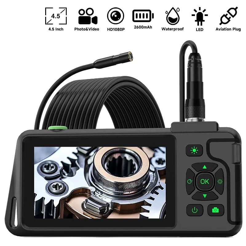 Endoscopic camera with 4,5'' IPS screen, HD1080P video with Autofocus, Singole/Doppie/Tripli lens, LED, Staccable cable, Car Inspection Boroscope