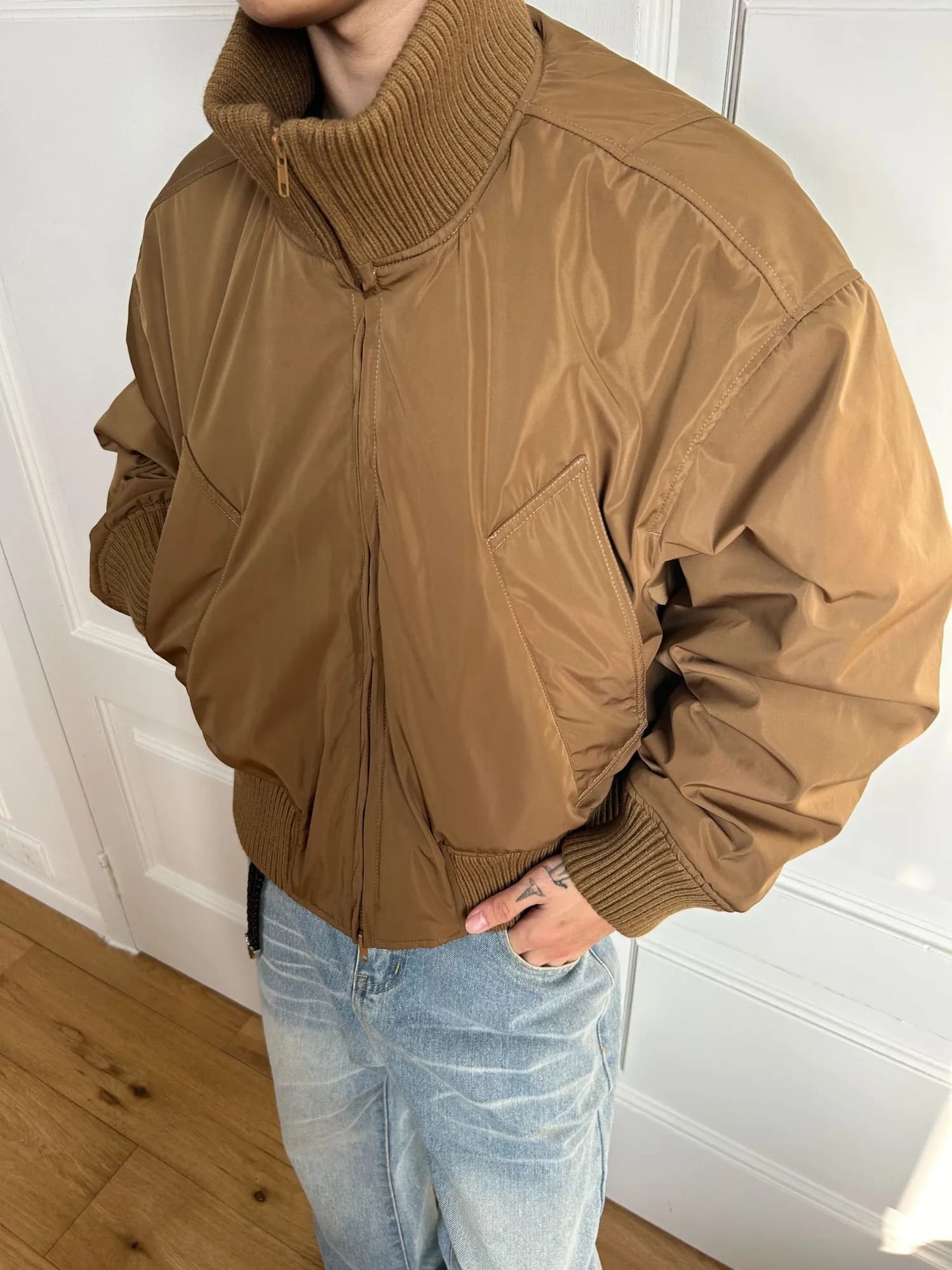 American Retro Stand Collar Flight Jacket Cotton Men's Autumn Winter Warm Loose Thickened Bomber Coat Casual Style Polyester ...