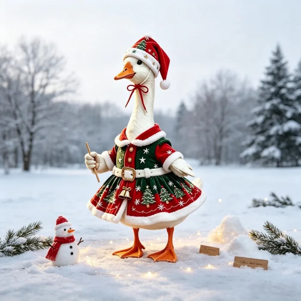 1 Set Red Christmas Style Porch Goose Outfit, Cute Goose Costume with Hat & Colorful Christmas Tree for 23inch Porch Goose