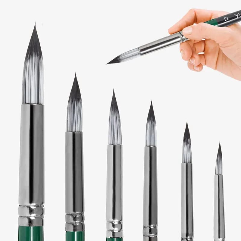 6pcs Round Watercolor Paint Brush Set Nylon Hair for Watercolors,Acrylics,Inks,Gouache,Oil and Tempera,great gift for artists