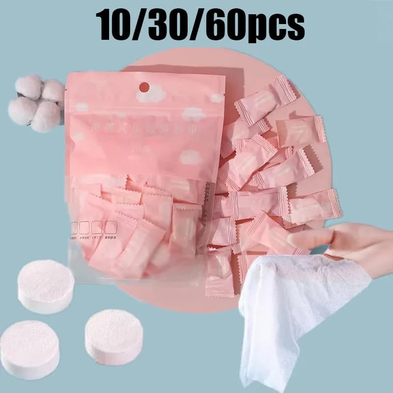 Asciugamani Compatti Portatili 10/60 Pezzi, Salviette Monouso in Cotone a Forma di Moneta, Ideali per Viaggi, Saloni di Bellezza, Struccatura e Pulizia