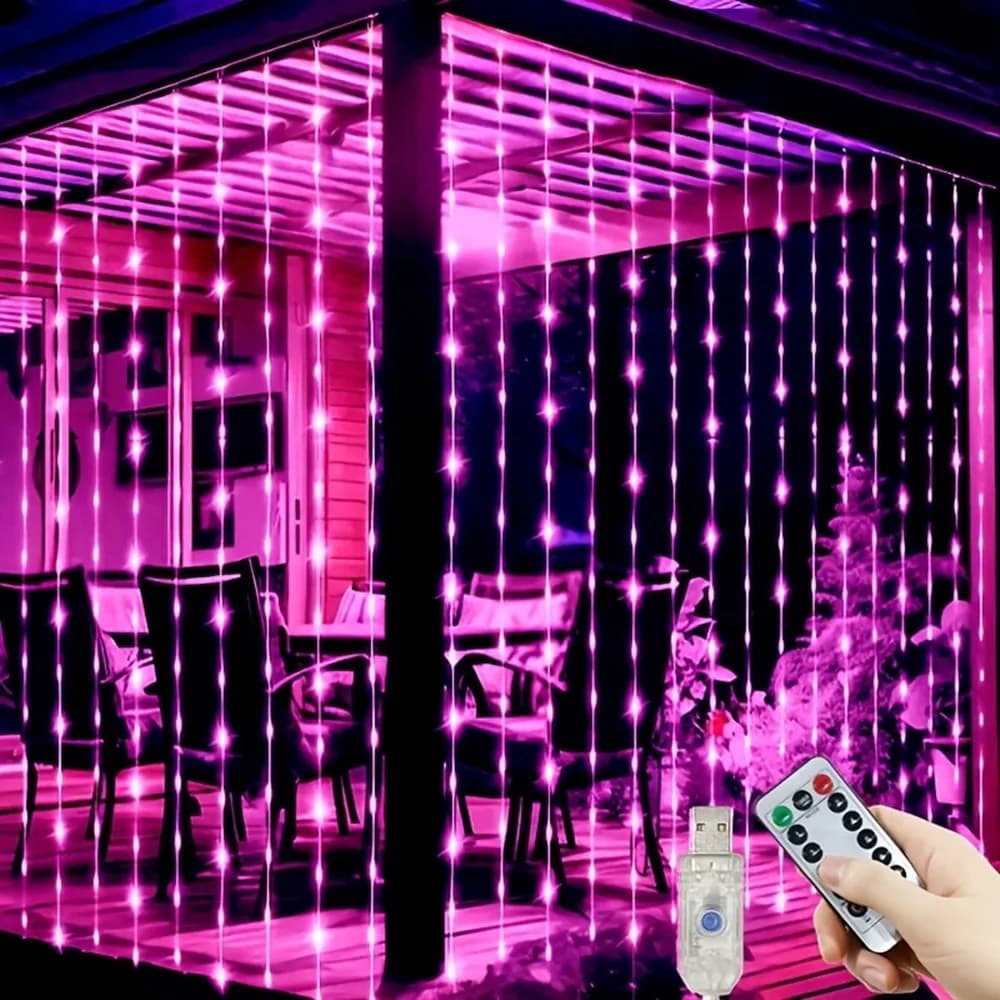 Luci a Ghirlanda per Matrimonio, Luci Fatate da Esterno, 8 Modalità LED USB, Tenda Luminosa per Giardino, Luci per Festività, EID Mubarak, San Valentino