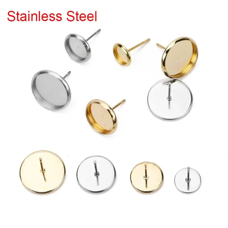 20 pz Ipoallergenico In Acciaio Inox Orecchino Della Vite Prigioniera Risultati Fai Da Te 6mm 8mm 10mm 12mm Cammeo Cabochon Impostazioni Base Gioielli Fai Da Te 2035