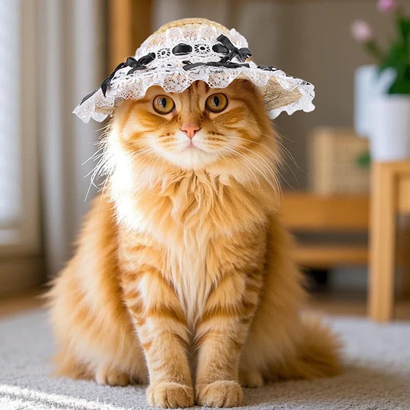 Cappello estivo regolabile per cani e gatti; Cappello da sole in pizzo con fiocco da principessa all'aperto; Forniture alla moda per vestire animali domestici