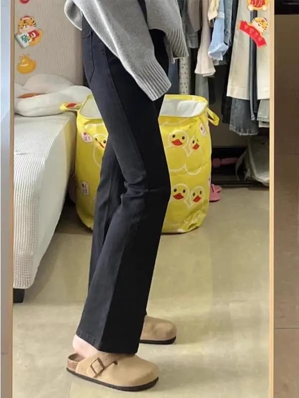 Black Fleece Lined Flared Jeans Women's Autumn Winter Pear Shape plus Size Elastic Bell Bottoms High Waist Slimming Jeans