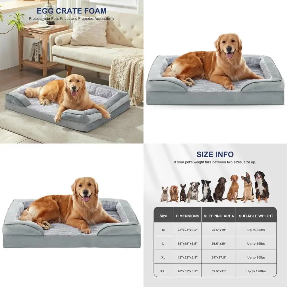 Divano Letto Ortopedico XL Extra Large per Cani - Lavabile, Impermeabile, Copertura Antiscivolo, Grigio Chiaro