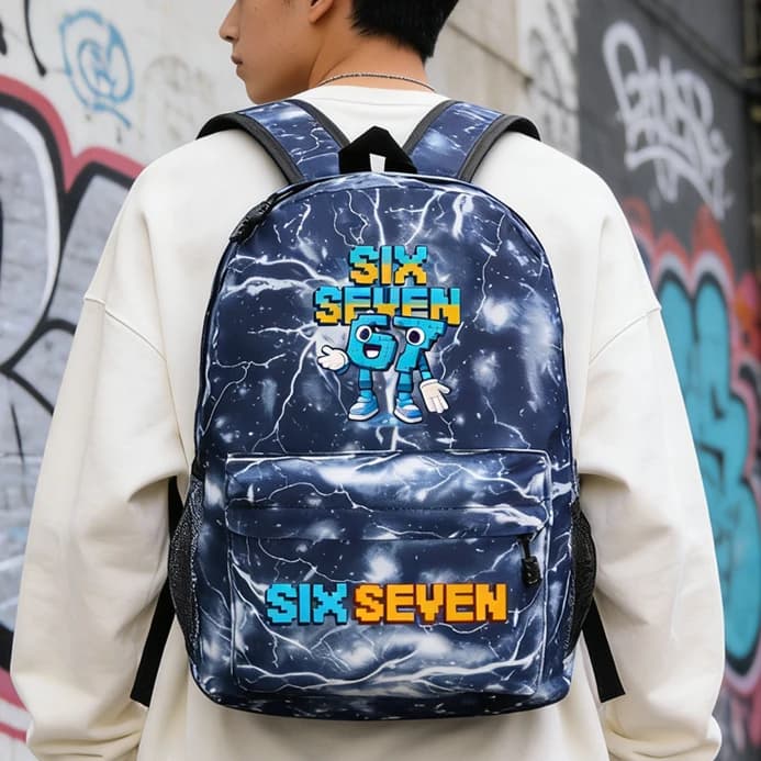 Six Seven Backpack Italian Brainrot Graphic Gold Print Meme Gaming Shoulders Bag Teenage Fashion Girl Boy Cartoon Schoolbag