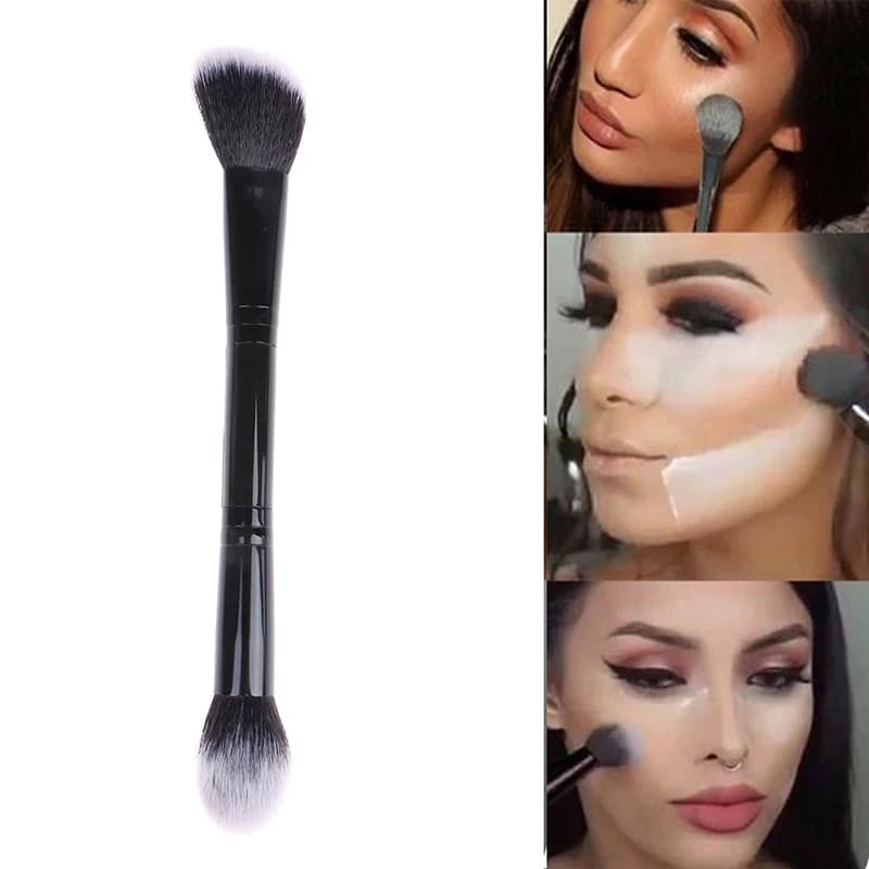 Pennelli per trucco a doppia testa pennello per evidenziare pennello per contorno viso pennello per fard per capelli morbidi strumenti cosmetici di bellezza