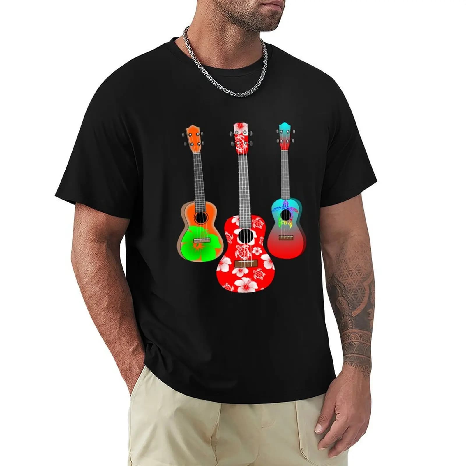 Three Tropical Ukuleles T-Shirt Dry Fit Athletic Short Sleeve Shirt