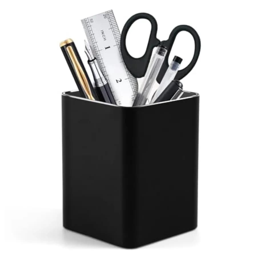 Portapenne in Metallo per Scrivania, Organizzatore da Tavolo Quadrato in Alluminio e Contenitore Porta Pennelli Trucco per Ufficio, Scuola, Casa e Ambienti Non Ufficiali