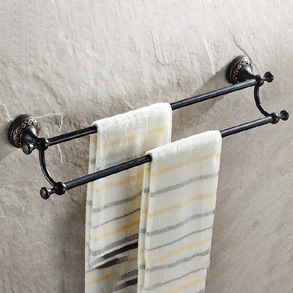 Accessorio da bagno in bronzo nero lucidato a olio, montato a parete, doppio portasciugamani, portasciugamani, accessorio da bagno aba462