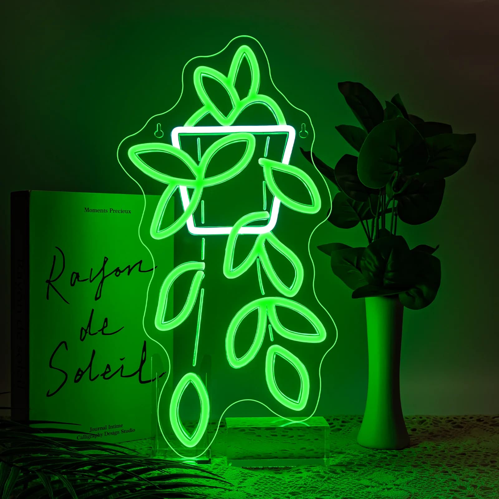 Insegna al neon per fioriera verde per decorazione da parete USB con interruttore dimmerabile per camere da letto, negozi, fioristi, bar, feste, matrimoni, regali per le vacanze
