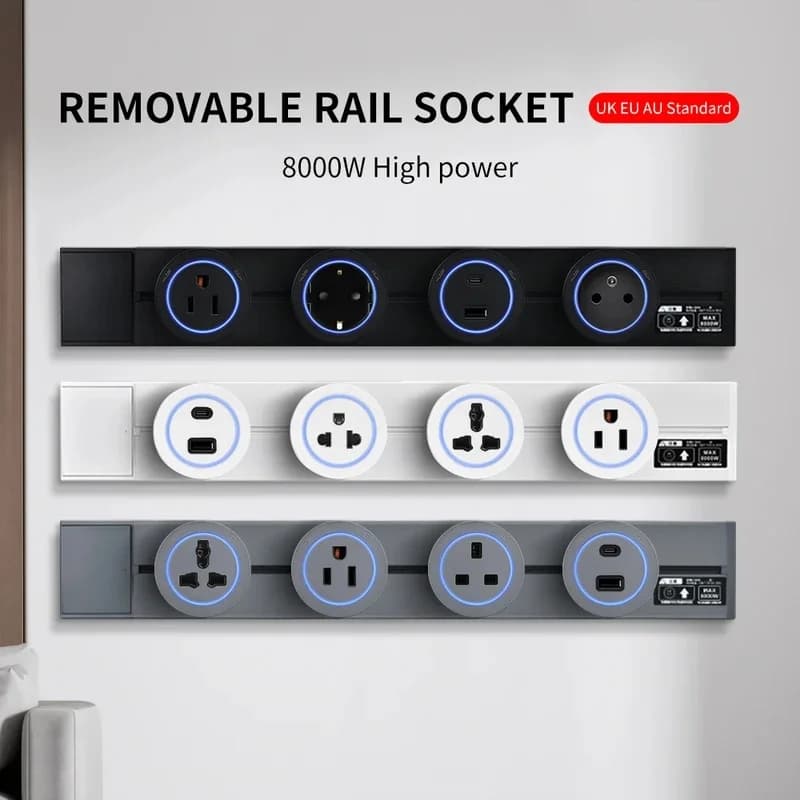 White Black Wall Power Track Socket EU UK FR Korea Standard Home Kitchen Bathroom Office Wall Electric Sockets Plugs Adapters