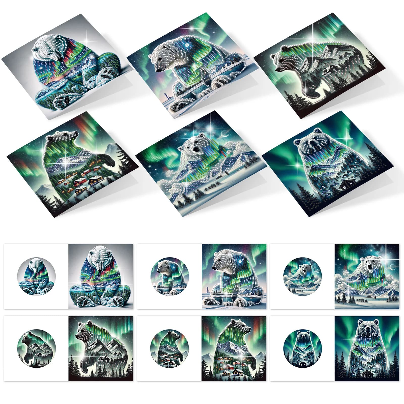 Kit di biglietti d'auguri con pittura diamante da 6 pezzi, biglietti creativi di auguri di festival fatti a mano con orso polare fai-da-te