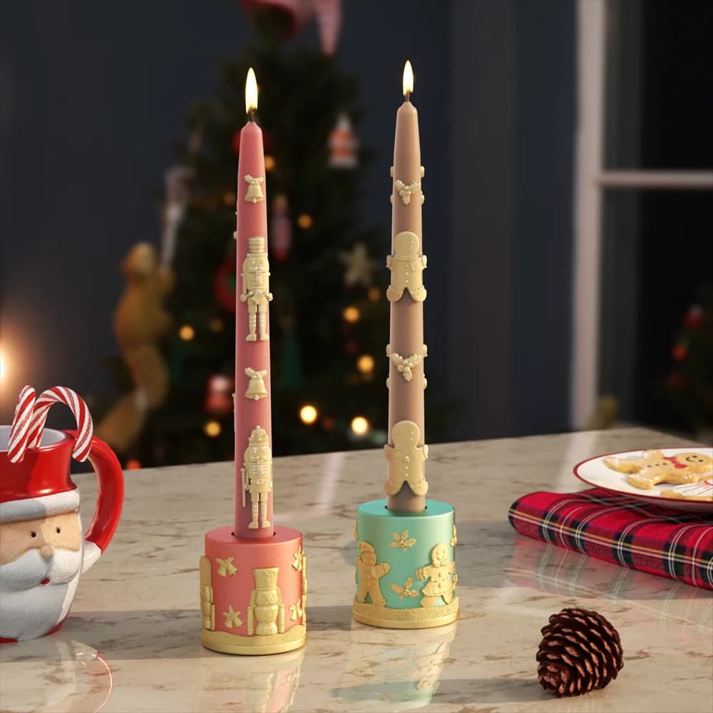 Boowan Nicole Christmas Gingerbread and Nutcracker Silicone Molds DIY Aromatic Taper Candle Mould Xmas Home Decor