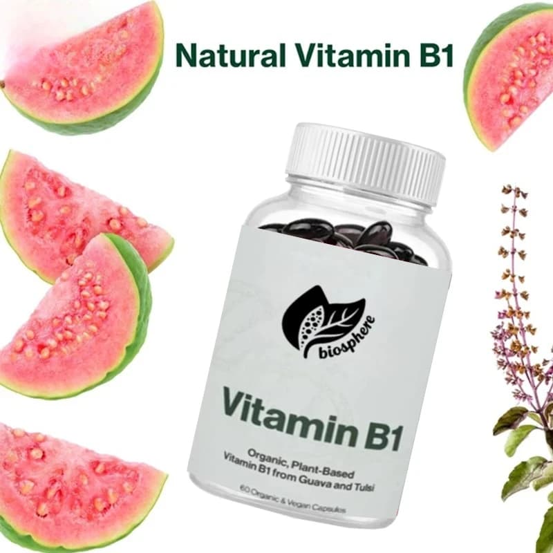Organic supplement to vitamin B1 from 100 mg guava - Vegan supports energy metabolism, unfilled -60 capsules