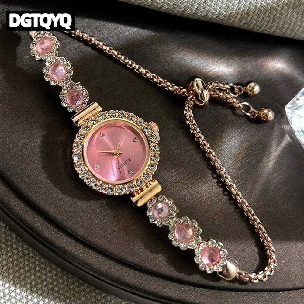 Orologi da donna con strass alla moda Orologio da polso al quarzo da donna con bracciale con fiori di diamanti