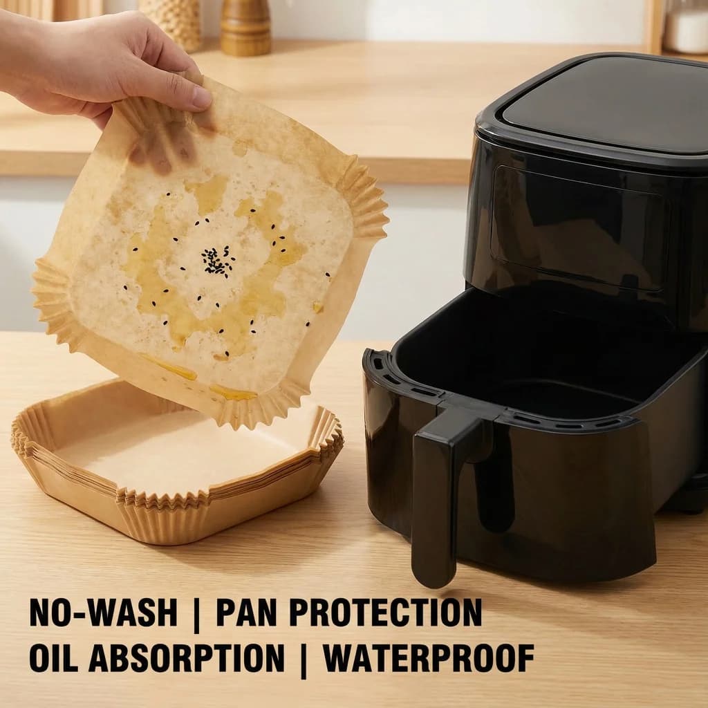 50-piece air frying paper, heat-resistant parchment leaves absorbing thickened oil for baking trays, disposable