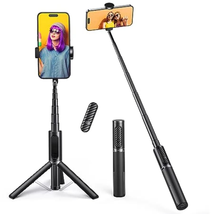 Selfie Stick Tripod, 3-in-1 Extendable Aluminum Phone Tripod with Detachable tooth Remote, Compatible with iPhone 17/16/15/14/1
