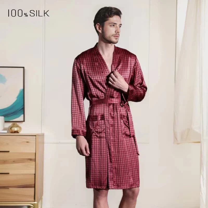 Accappatoio da Uomo in Seta di Gelso 100% 19 Momme, Taglie Forti, Lussuoso e Rinfrescante, Kimono Loungewear per Primavera Estate Autunno