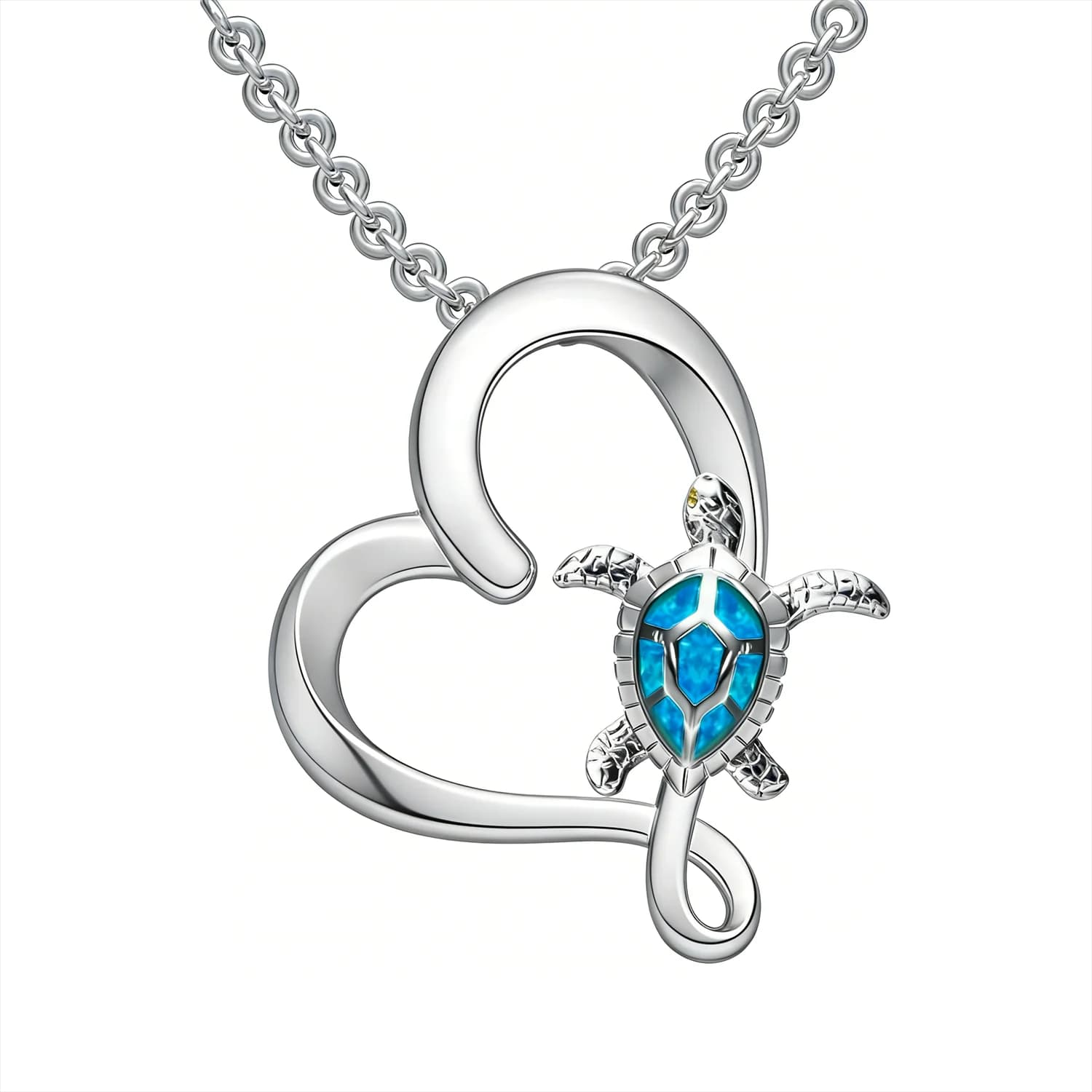 Collana con Lucchetto a Cuore e Tartaruga, Ciondolo in Opale Blu per Lei, Gioiello Promessa d'Amore, Catena Regolabile 18\" per un Regalo Carino
