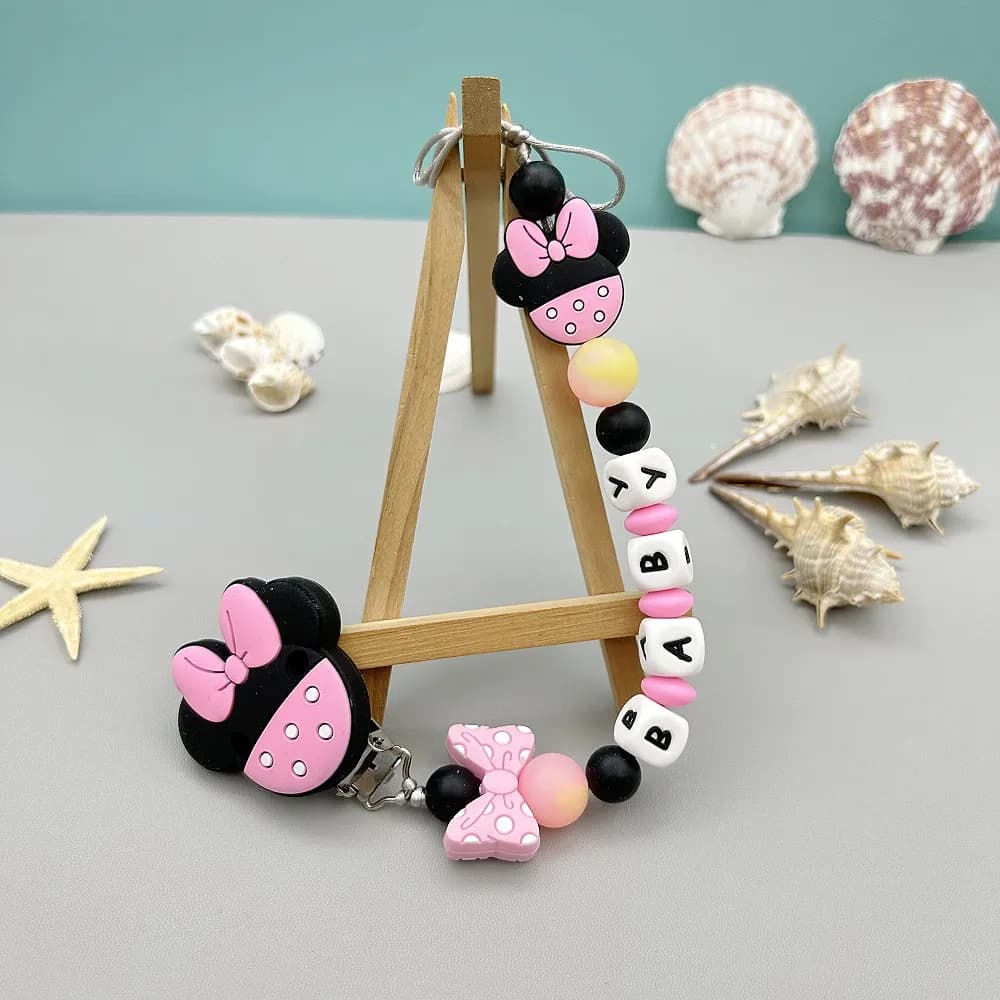 Lettere personalizzate nome bambino cartone animato Silicone perline luminose ciondolo ciuccio clip catene supporto massaggiagengive bambino Kawaii giocattolo regali