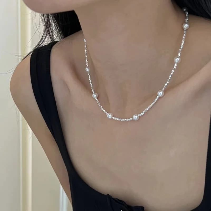 Collana di perle piccole da 5-6 mm, girocollo da donna alla moda e versatile, perle naturali