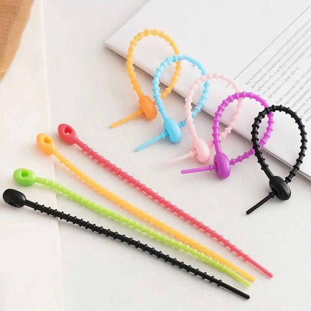 Silicone Cable Ties Set for Organizing Data Cables Earphones Phone Chargers Reusable Elastic for Bundling
