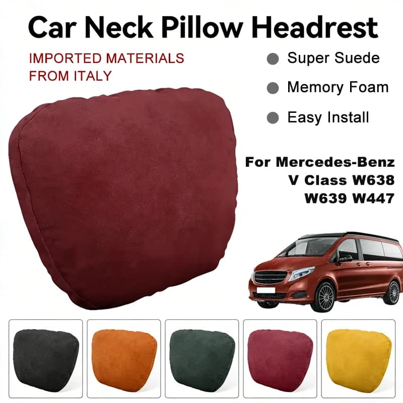 Italy Suede Car Neck Rest Pillow For Mercedes-Benz V Class W638 W639 W447 Seat Head Neck Support Cushion Auto Interior Accessory