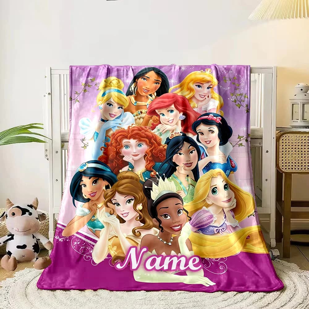Coperta Personalizzata con Nome Principesse Disney per Adulti e Bambini, Morbida e Calda per Casa e Viaggio